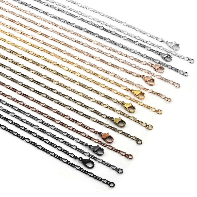 LANBEIDE 40 Packs 10 Colors Brass Necklace Chains - 21" Flat Oval Links Cable Chain, 3mm with Lobster Clasps for Jewelry Making - Image 1